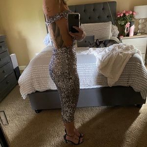 Hot metallic silver strapless dress